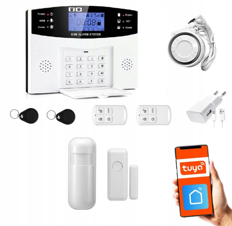 Alarm bezprzewodowy GSM + WiFi z aplikacją TUYA , zestaw , KOSTOR SAD003