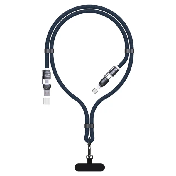 Kabel Dudao L20Max 65W 4w1 ze smyczą USB-C do USB-C z adapterami Lightning i USB-A - niebieski