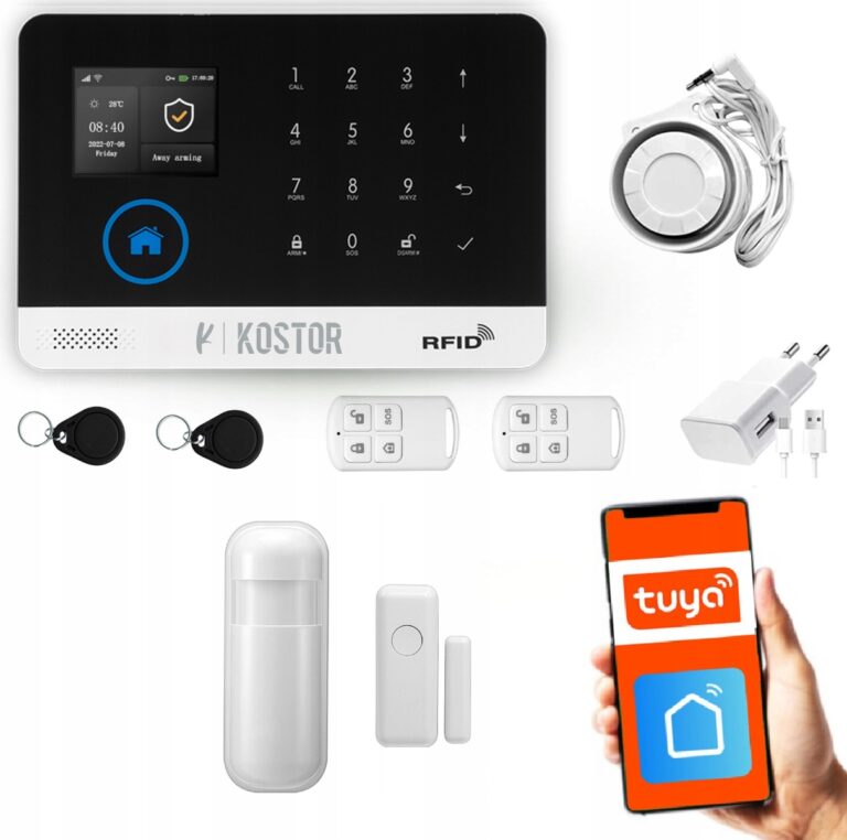 Alarm bezprzewodowy GSM + WiFi z aplikacją TUYA , zestaw , KOSTOR SAD004