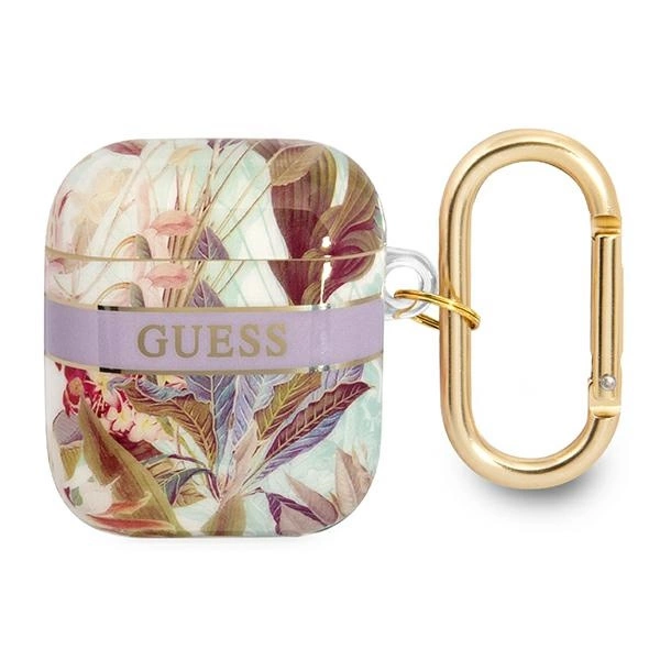 Etui Guess Flower Strap Collection na AirPods 1/2 - fioletowe