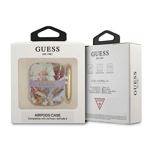 Etui Guess Flower Strap Collection na AirPods 1/2 - fioletowe