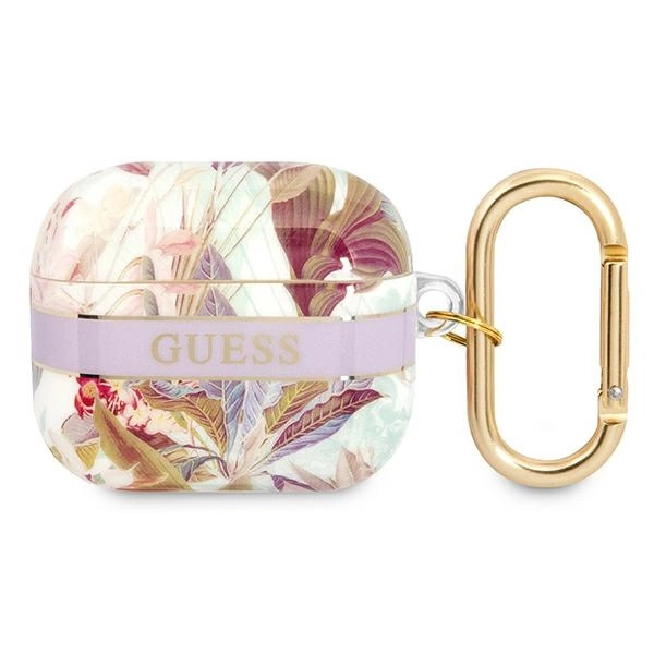Etui Guess Flower Strap Collection na AirPods 3 cover - fioletowe