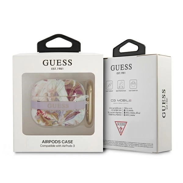 Etui Guess Flower Strap Collection na AirPods 3 cover - fioletowe
