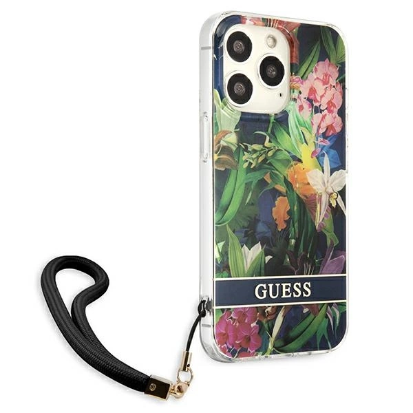 Etui Guess Flower Strap na iPhone 13 Pro / iPhone 13 - niebieskie
