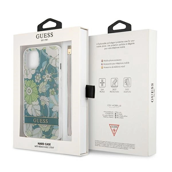 Etui Guess Flower Strap na iPhone 13 mini - zielone