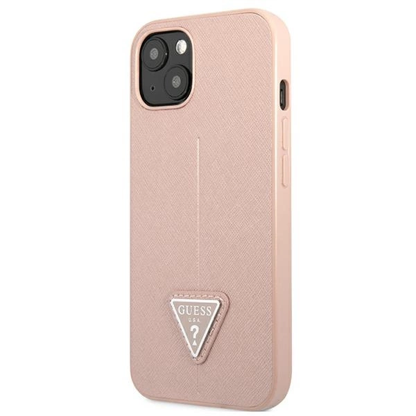 Etui Guess Saffiano Triangle Logo na iPhone 13 mini - różowe