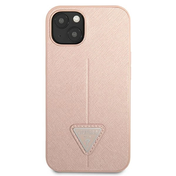 Etui Guess Saffiano Triangle Logo na iPhone 13 mini - różowe