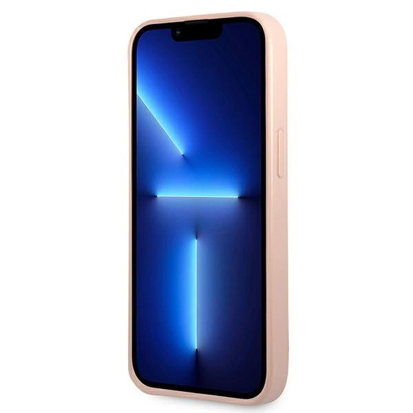 Etui Guess Saffiano Triangle Logo na iPhone 13 mini - różowe