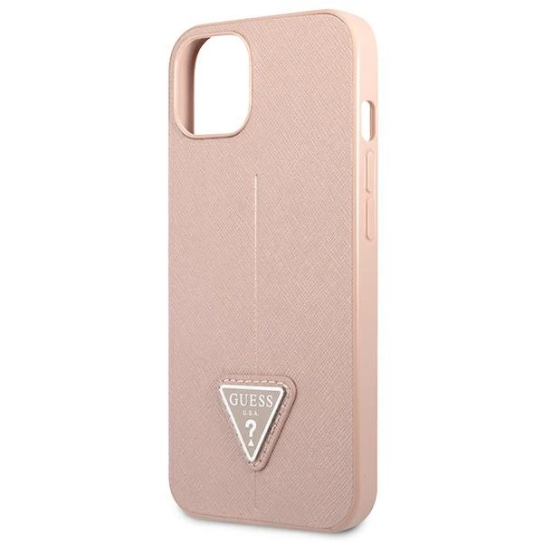 Etui Guess Saffiano Triangle Logo na iPhone 13 mini - różowe