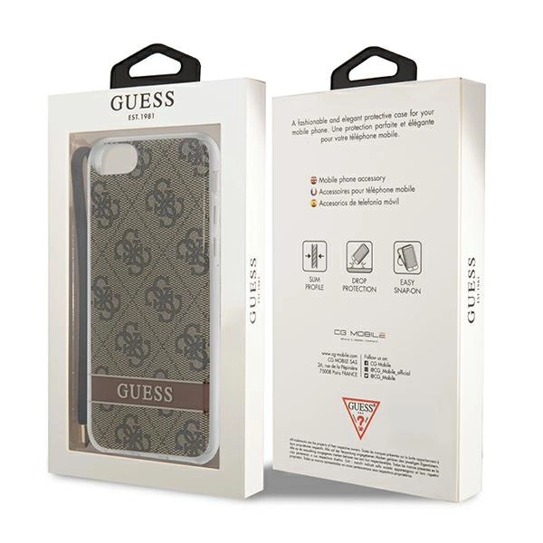 Etui Guess 4G Print Strap na iPhone SE 2022 / SE 2020 / 7 / 8 - brązowe
