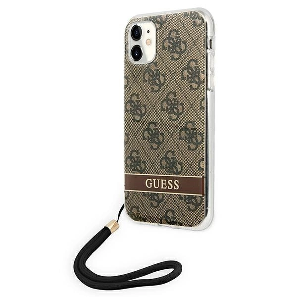 Etui Guess 4G Print Strap na iPhone 11 - brązowe