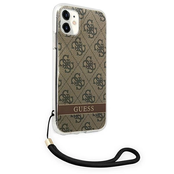 Etui Guess 4G Print Strap na iPhone 11 - brązowe