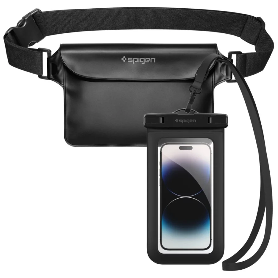 Torba Spigen Aqua Shield A621 wodoodporna biodrowa + etui unoszące się na wodzie - czarne