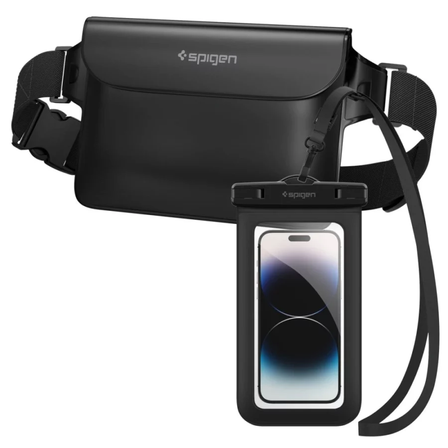 Torba Spigen Aqua Shield A621 wodoodporna biodrowa + etui unoszące się na wodzie - czarne