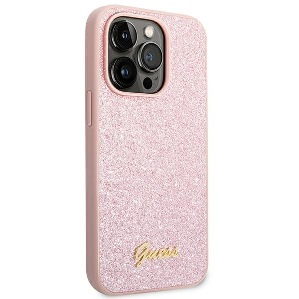 Guess GUHCP14XHGGSHP iPhone 14 Pro Max6,7" różowy/pink hard case Glitter Script