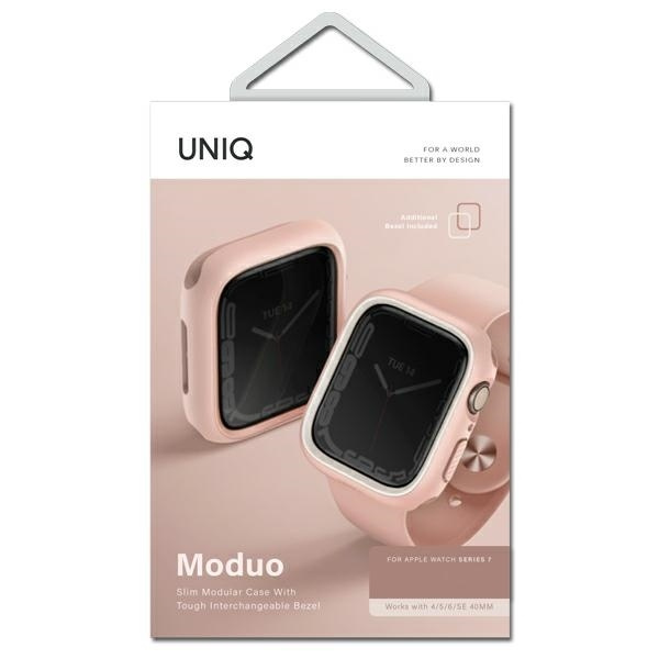 Etui Uniq Moduo na Apple Watch 4/5/6/7/8/SE/SE2 44/45mm - różowo-biały