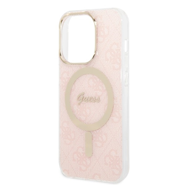 Zestaw Guess GUBPP14LH4EACSP Case+ Charger iPhone 14 Pro 6,1" różowy/pink hard case 4G Print MagSafe