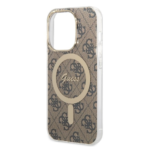 Zestaw Guess GUBPP14LH4EACSW Case+Charger iPhone 14 Pro 6,1" brązowy/brown hard case 4G Print MagSafe