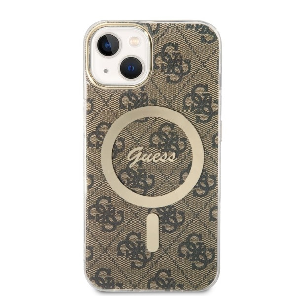 Zestaw Guess GUBPP14MH4EACSW Case+ Charger iPhone 14 Plus / 15 Plus 6.7" brązowy/brown hard case 4G Print MagSafe