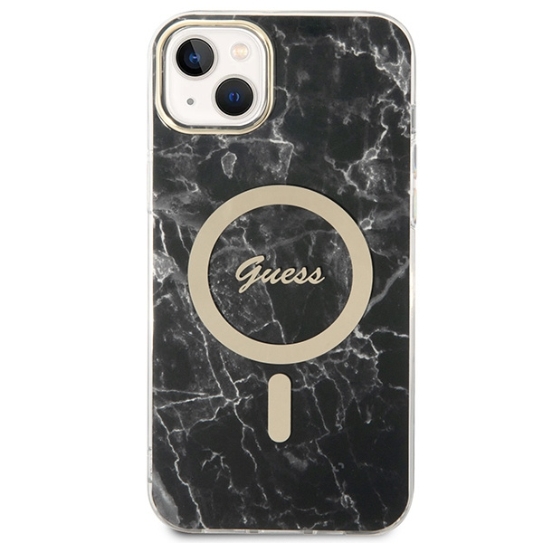 Zestaw Guess GUBPP14MHMEACSK Case+ Charger iPhone 14 Plus / 15 Plus 6.7" czarny/black hard case Marble MagSafe