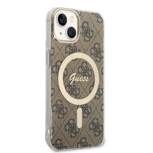 Zestaw Guess GUBPP14SH4EACSW Case+ Charger iPhone 14 / 15 / 13 6,1" brązowy/brown hard case 4G Print MagSafe