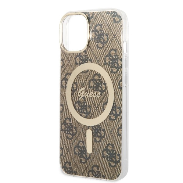 Zestaw Guess GUBPP14SH4EACSW Case+ Charger iPhone 14 / 15 / 13 6,1" brązowy/brown hard case 4G Print MagSafe