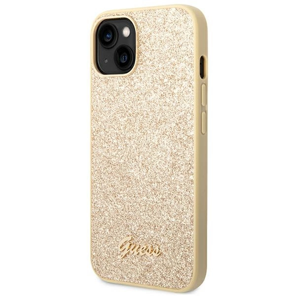 Etui Guess Glitter Script na iPhone 14 Plus - złote