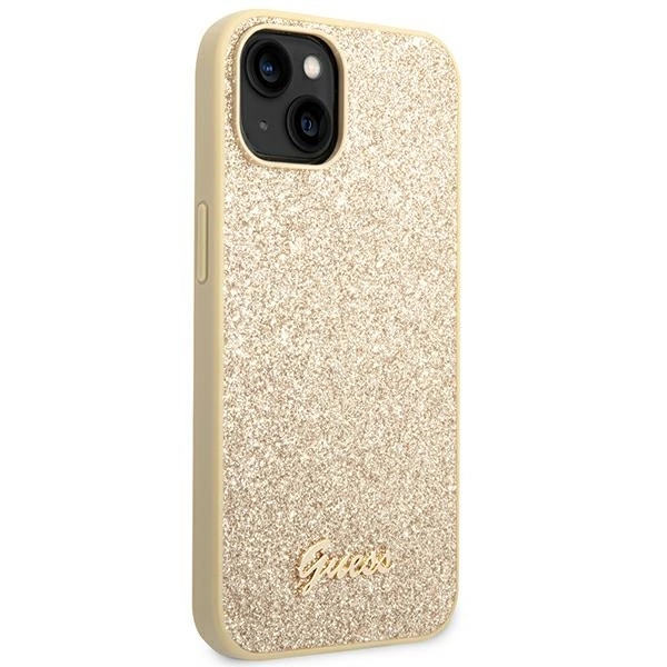 Etui Guess Glitter Script na iPhone 14 Plus - złote