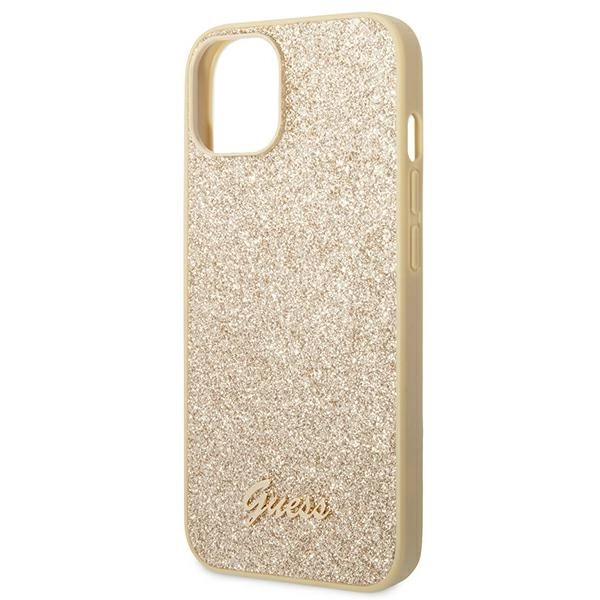 Etui Guess Glitter Script na iPhone 14 Plus - złote