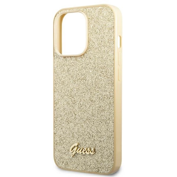 Etui Guess Glitter Script na iPhone 14 Pro - złote