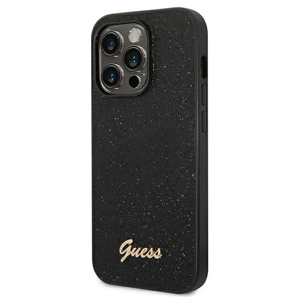 Etui Guess Glitter Script na iPhone 14 Pro - czarne