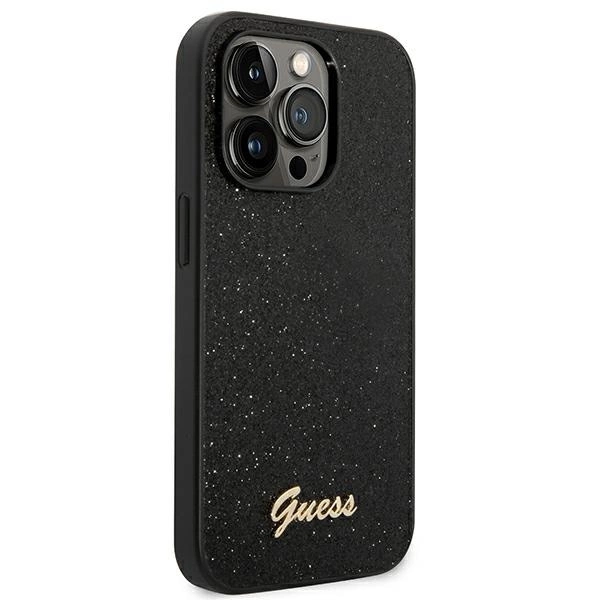 Etui Guess Glitter Script na iPhone 14 Pro - czarne