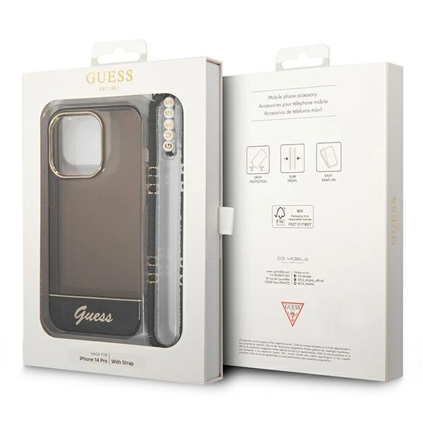 Etui Guess Translucent Pearl Strap na iPhone 14 Pro - czarne