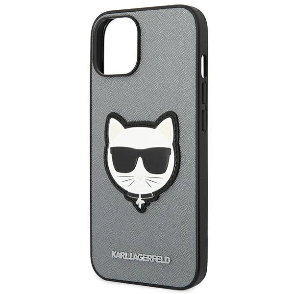 Etui Karl Lagerfeld Saffiano Choupette Head Patch na iPhone 14 Plus - srebrne