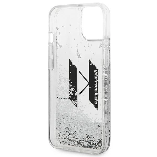 Etui Karl Lagerfeld Liquid Glitter Big KL na iPhone 14 - srebrne