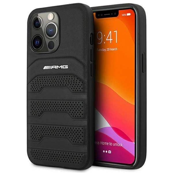 Etui AMG Leather Debossed Lines na iPhone 14 Pro - czarne