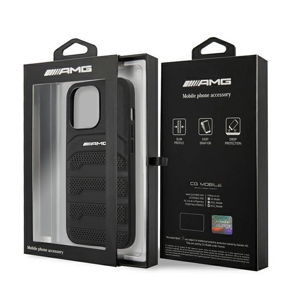 Etui AMG Leather Debossed Lines na iPhone 14 Pro - czarne