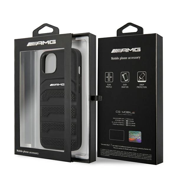 Etui AMG Leather Debossed Lines na iPhone 14 Plus - czarne