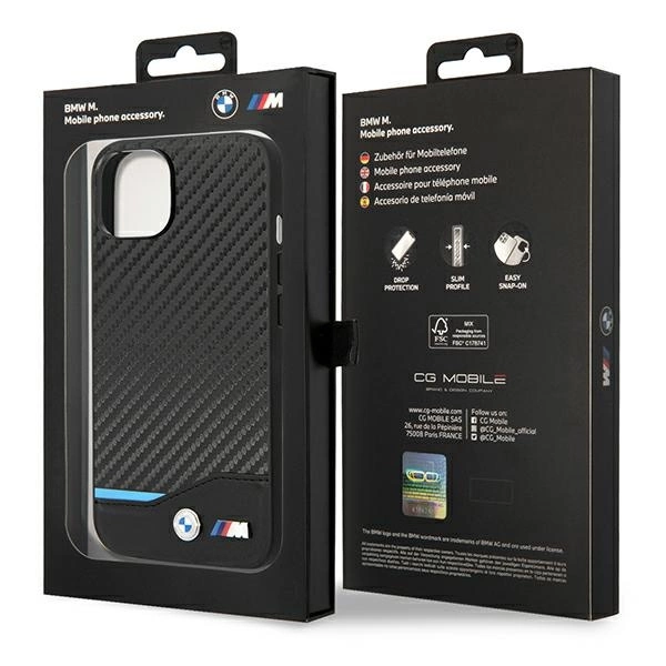 Etui BMW Leather Carbon na iPhone 14 Plus - czarne