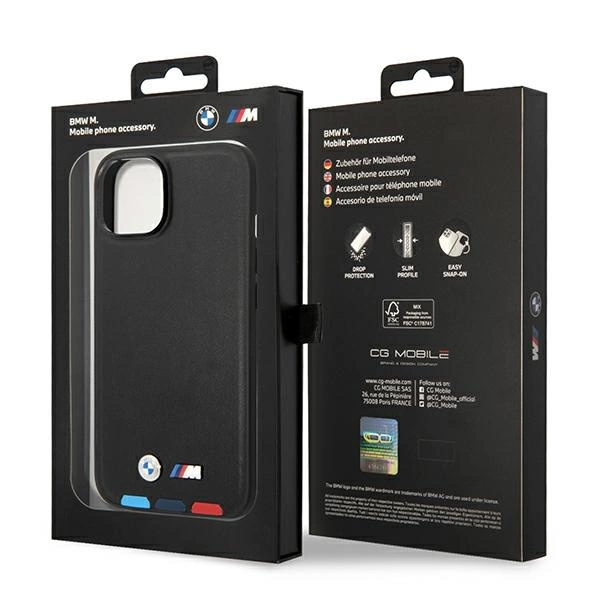 Etui BMW Leather Stamp Tricolor na iPhone 14 Plus - czarne