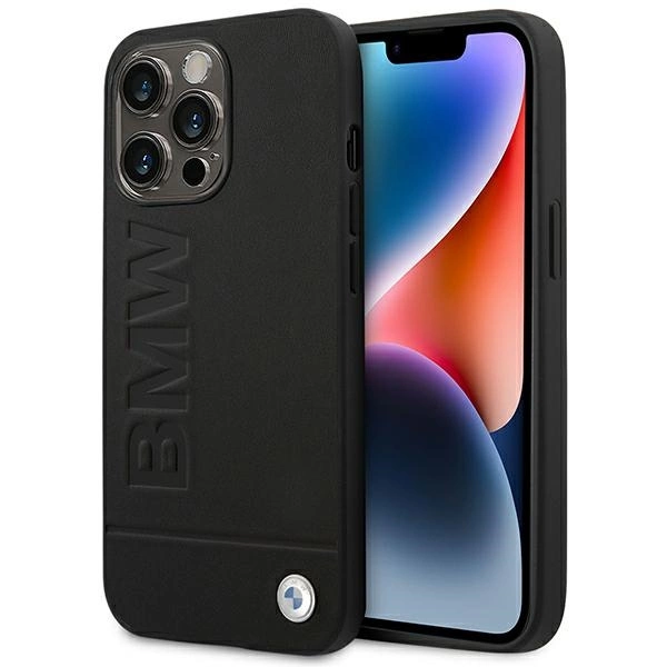 Etui BMW Leather Stamp na iPhone 14 Pro Max - czarne