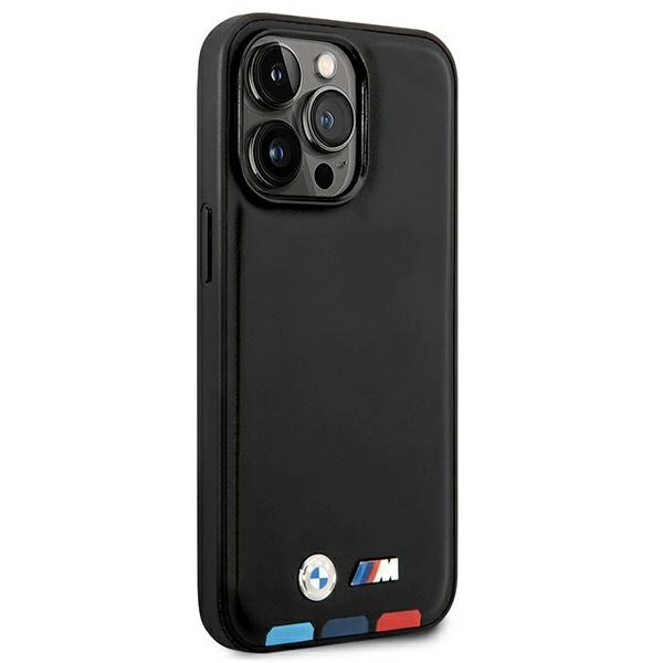 Etui BMW Leather Stamp Tricolor MagSafe na iPhone 14 Pro - czarne