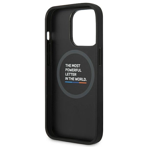 Etui BMW Leather Stamp Tricolor MagSafe na iPhone 14 Pro - czarne