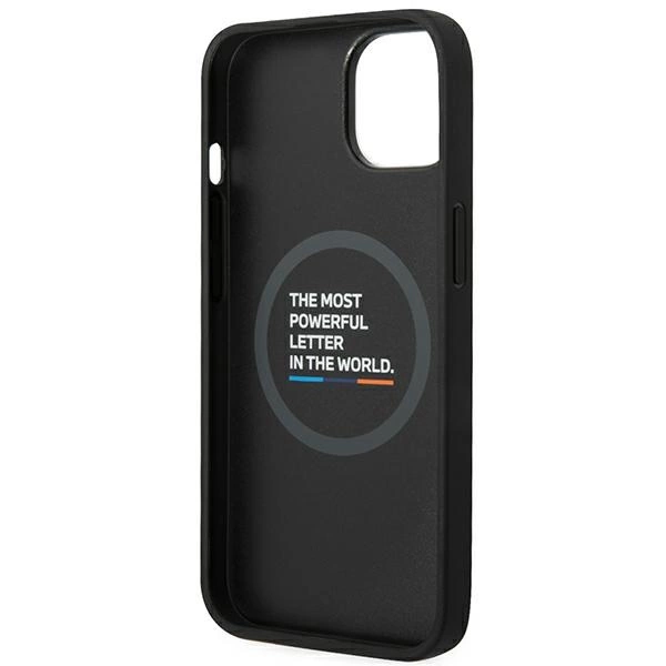Etui BMW Leather Stamp Tricolor MagSafe na iPhone 14 Plus - czarne