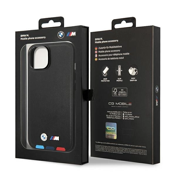 Etui BMW Leather Stamp Tricolor MagSafe na iPhone 14 Plus - czarne