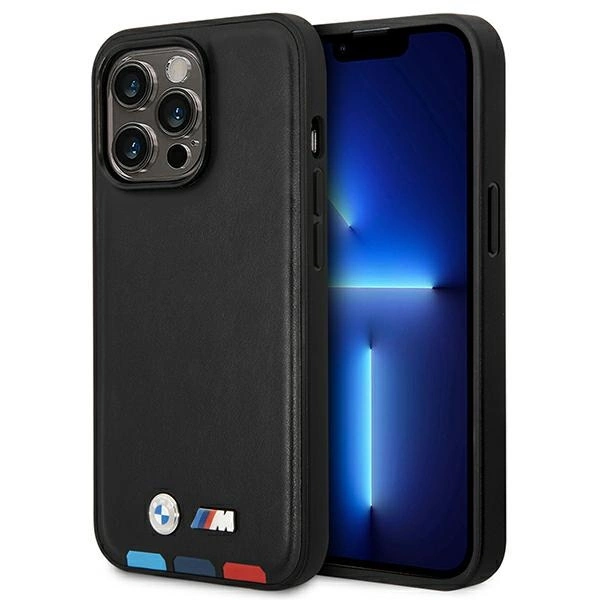 Etui BMW Leather Stamp Tricolor MagSafe na iPhone 14 Pro Max - czarne