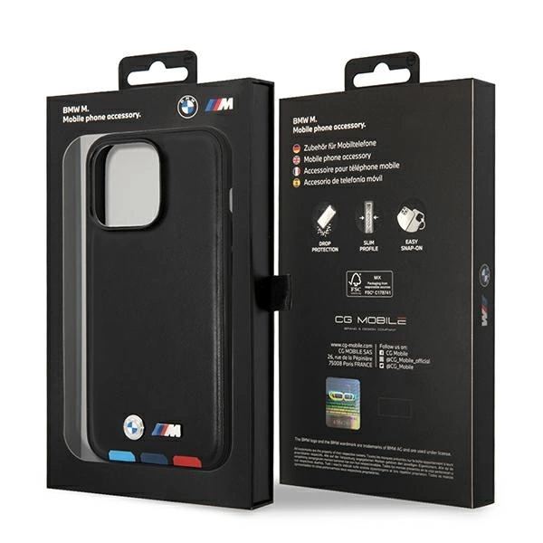 Etui BMW Leather Stamp Tricolor MagSafe na iPhone 14 Pro Max - czarne