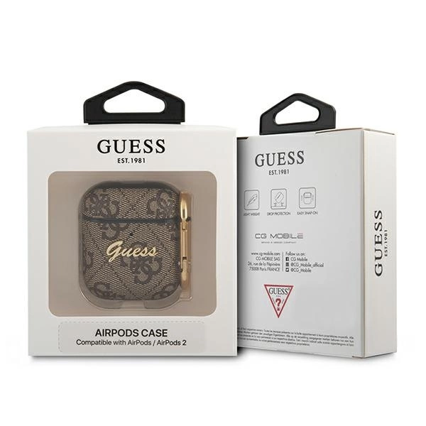 Etui Guess 4G Script Metal Collection na AirPods 1/2 - brązowe