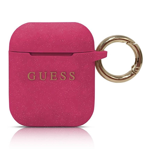 Etui Guess Silicone Glitter na AirPods 1/2 - fuksjowe