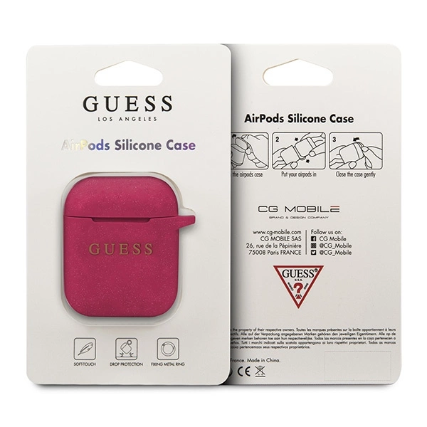 Etui Guess Silicone Glitter na AirPods 1/2 - fuksjowe